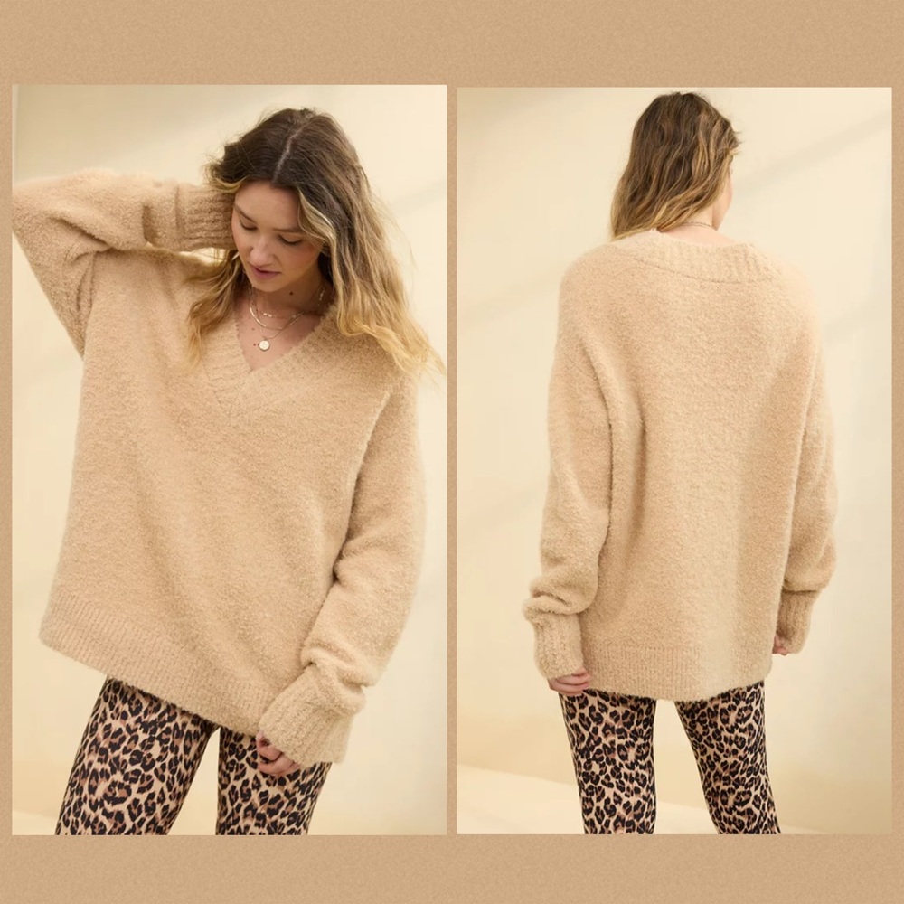 Aerie NWT Women’s Oversized Soft & Fuzzy Teddy Boucle Sweater in Koko Brown Sz M